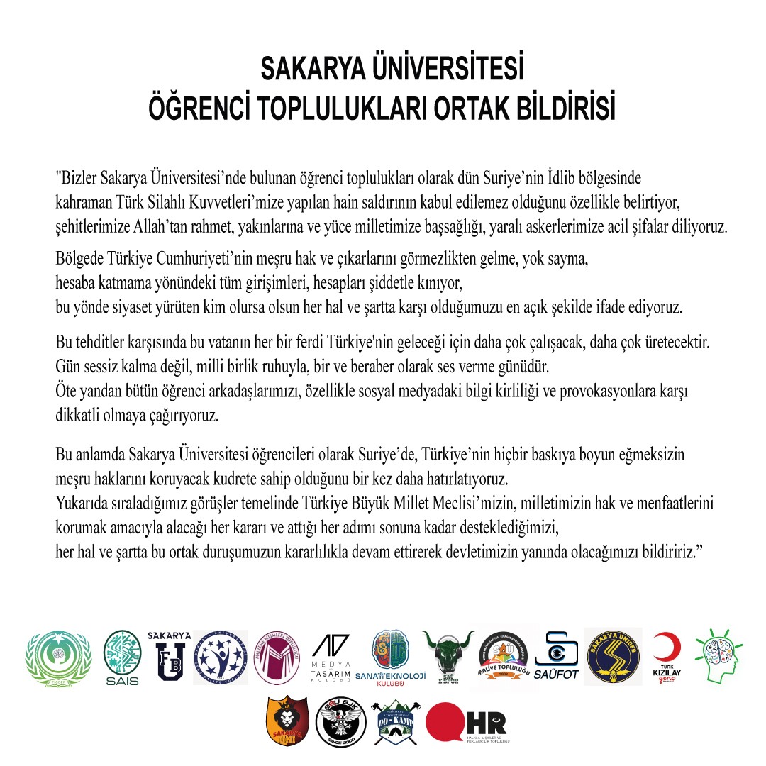  Sakarya Üniversitesi Toplulukları Ortak Bildirisi
